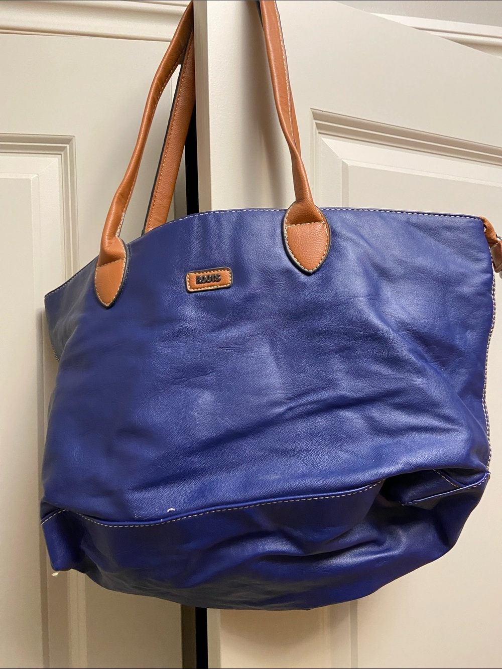 Roots Blue Tote with Tan Handles